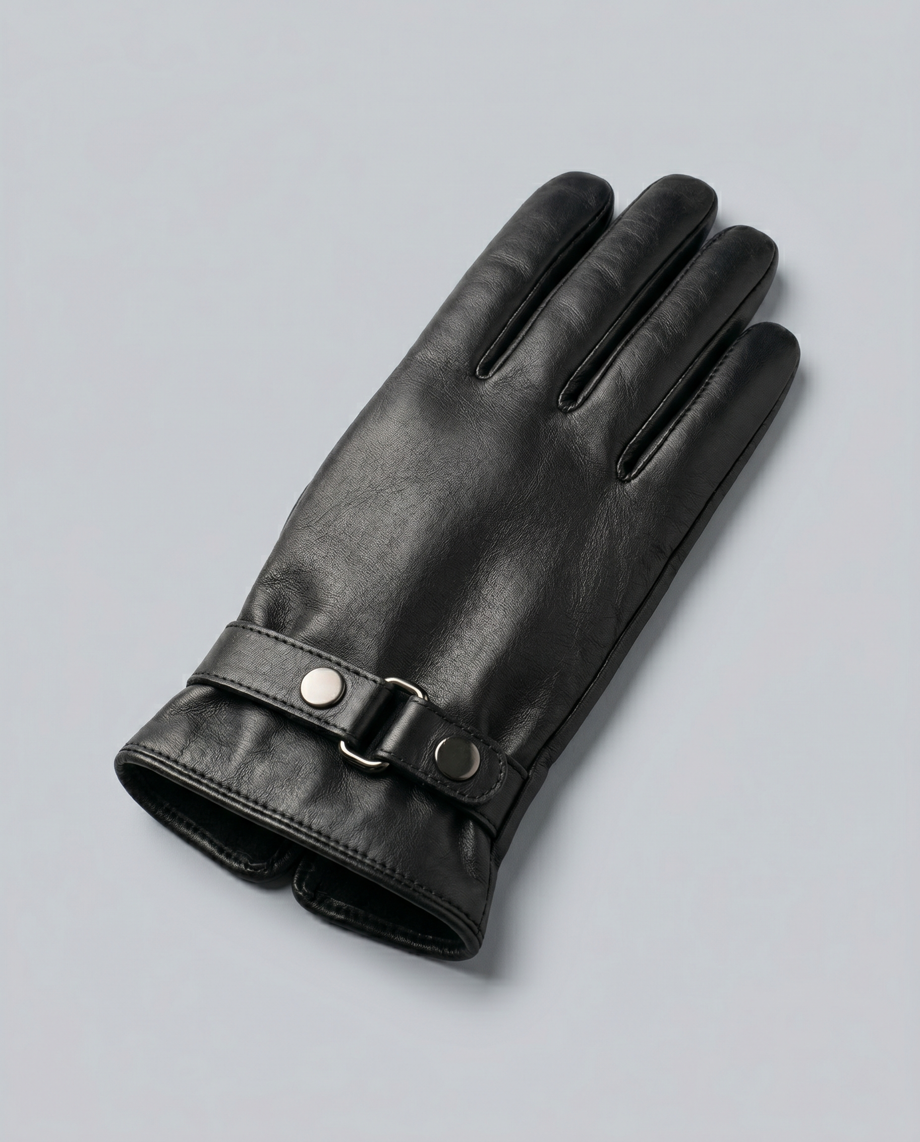 Chic Black Buckle Leather Gloves