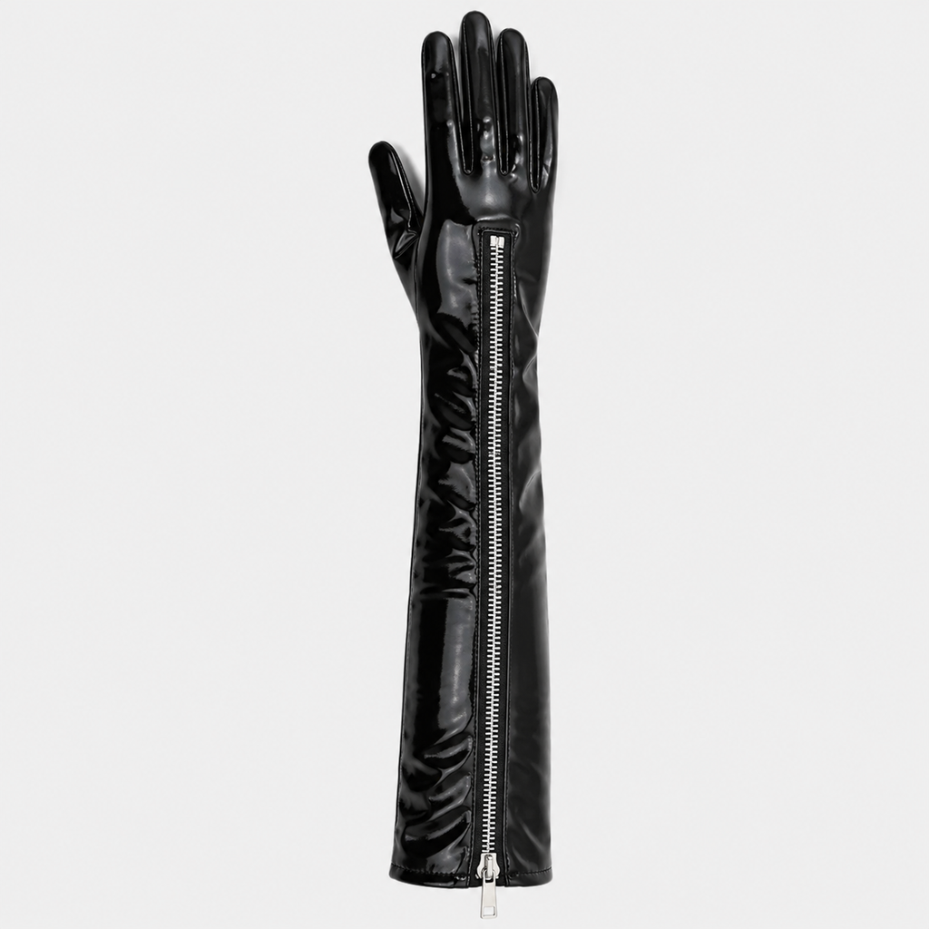 Zippered Glossy Opera Gloves