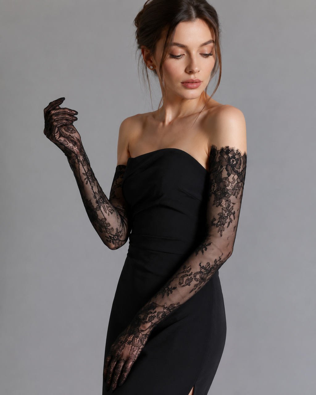 Midnight Floral Lace Opera Gloves